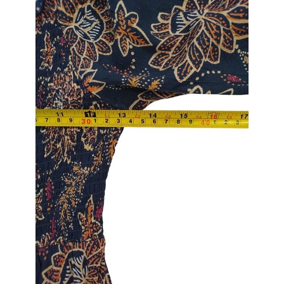 Angie Womens Floral Puff Sleeve Smocked Dress S Navy/Multicolor Rayon, NWT. - Picture 6 of 7